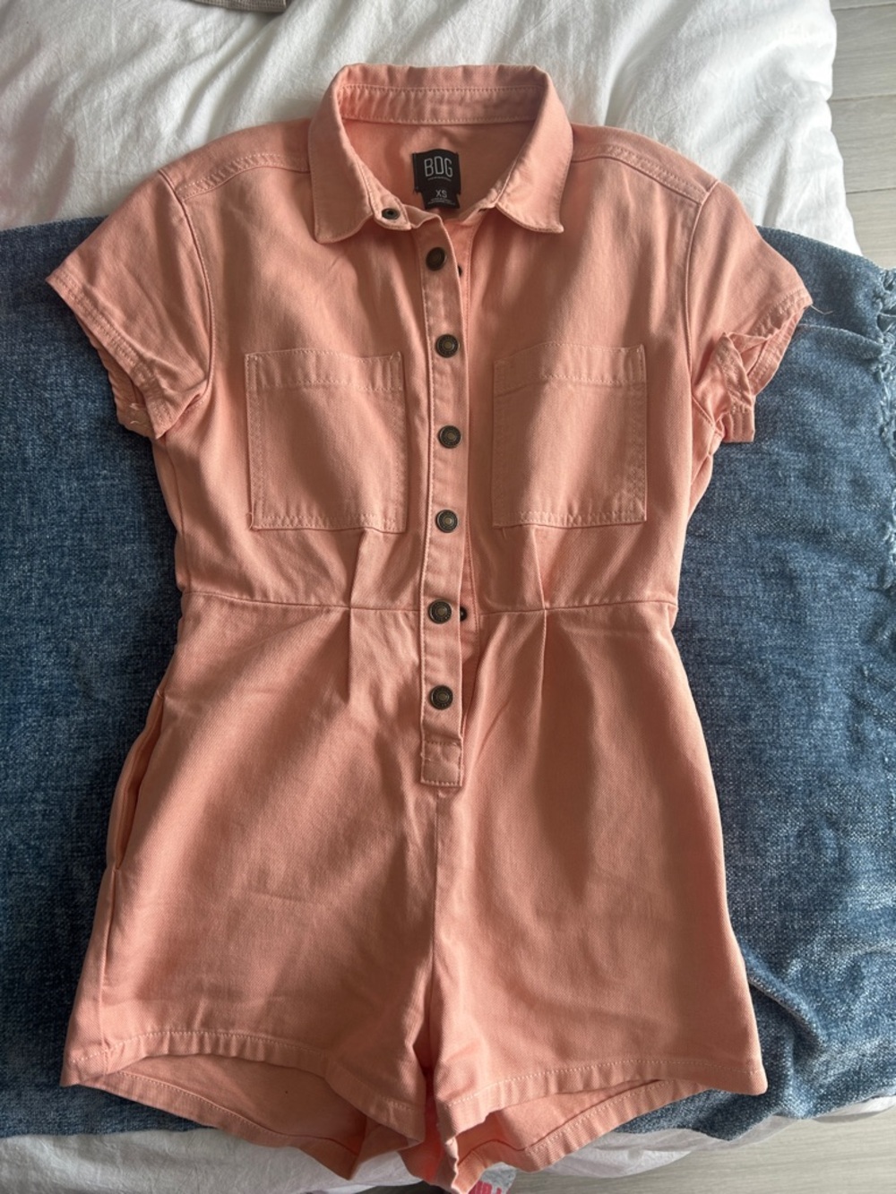 BDG Peach Short-Sleeve Utility Romper